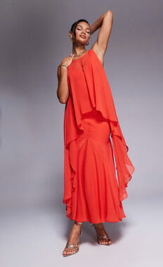 ASOS DESIGN back plunge bias cut flowy chiffon maxi dress bright red size 0